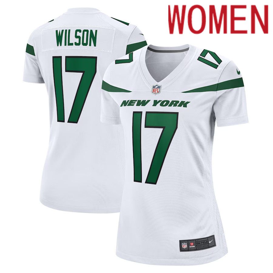 Women New York Jets 17 Garrett Wilson Nike White Game Player NFL Jersey